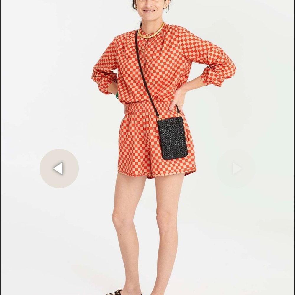 Clare V poppy & checker blouse and shorts